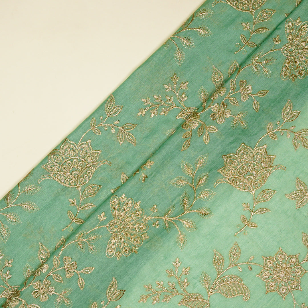 Sabira Jaal on Aqua Tussar Chanderi Embroidered Fabric