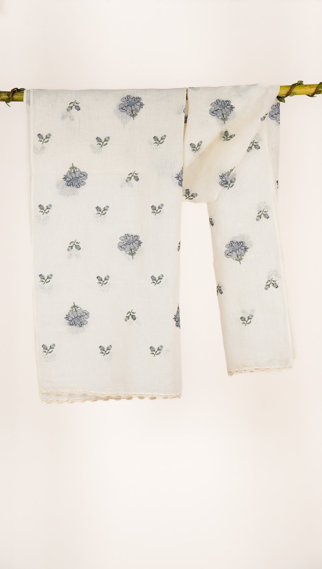 Anna Embroidered Stole on Off White Gauged Linen