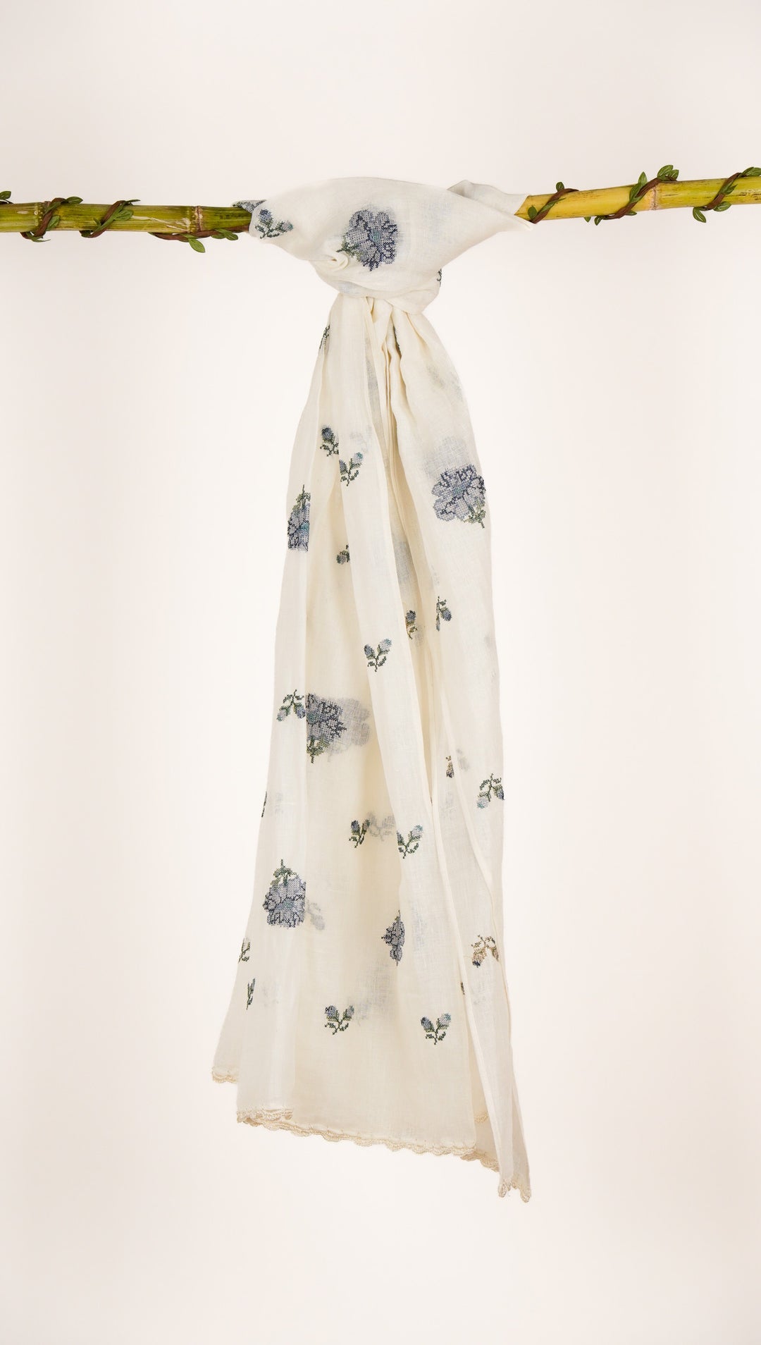 Anna Embroidered Stole on Off White Gauged Linen