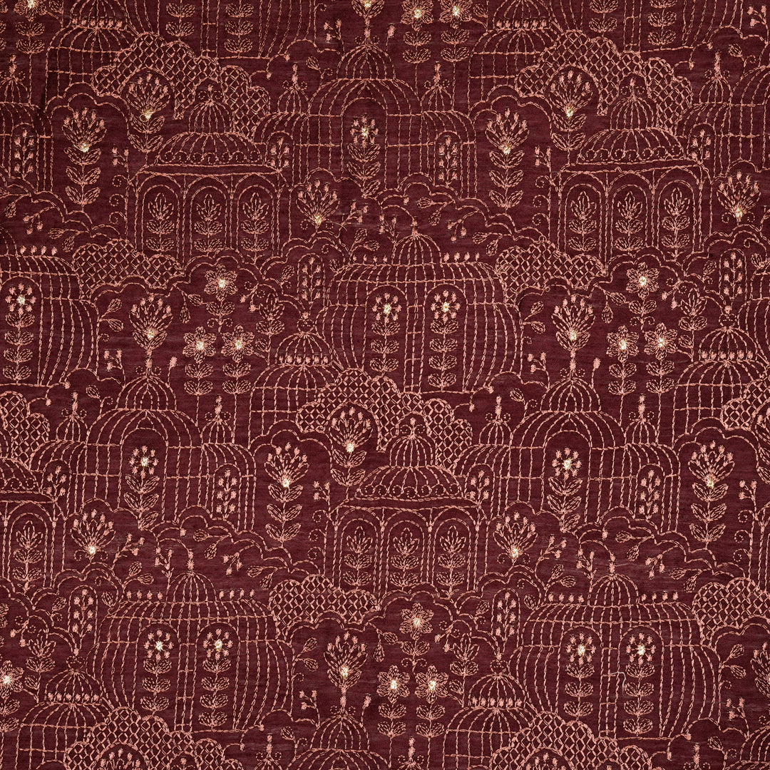 Shaira Jaal on Maroon Munga Silk Embroidered Fabric