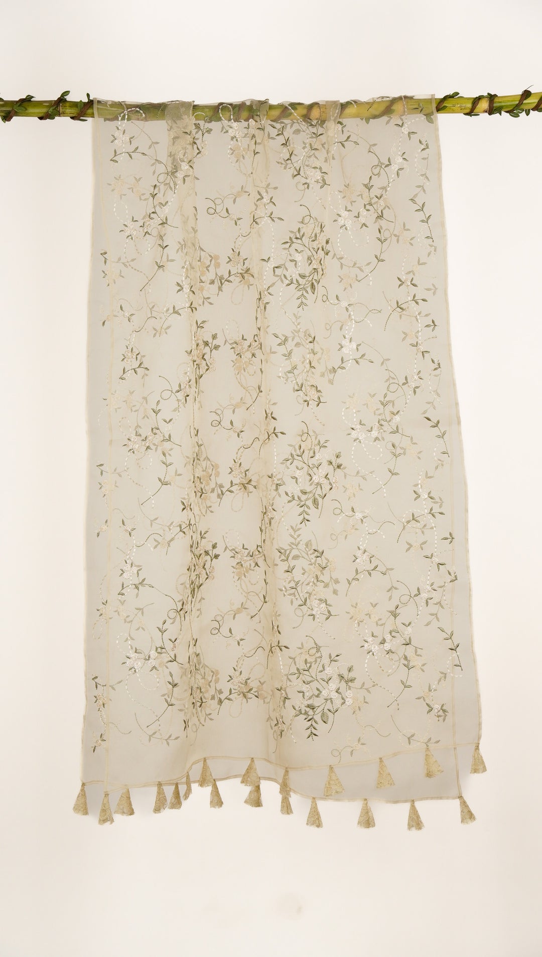 Evelyn Embroidered Stole on Dusky Cream Silk Organza