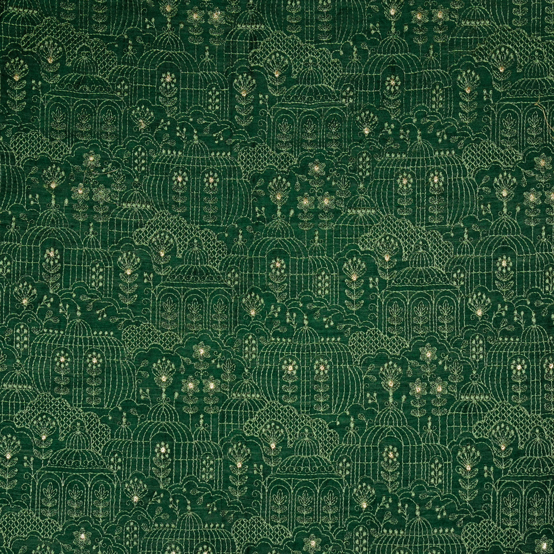 Shaira Jaal on Bottole Green Munga Silk Embroidered Fabric