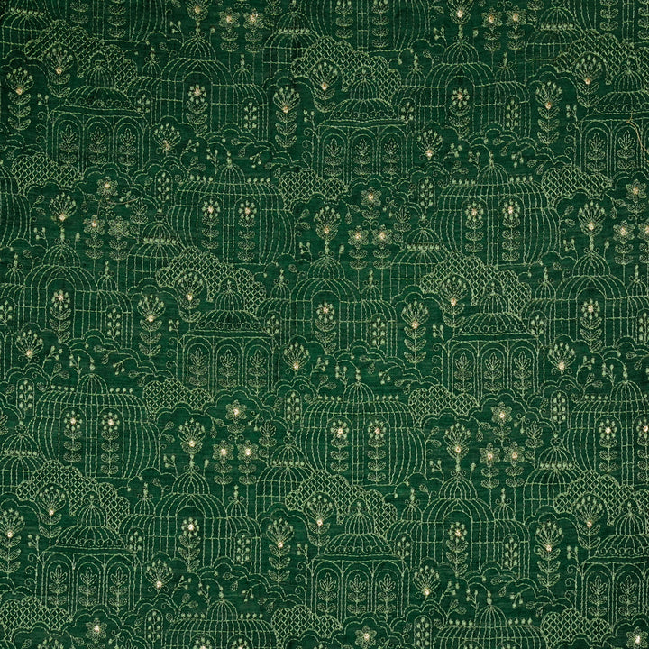Shaira Jaal on Bottole Green Munga Silk Embroidered Fabric
