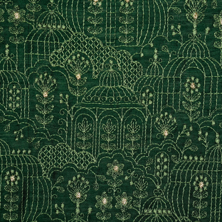 Shaira Jaal on Bottole Green Munga Silk Embroidered Fabric
