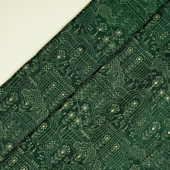 Shaira Jaal on Bottole Green Munga Silk Embroidered Fabric