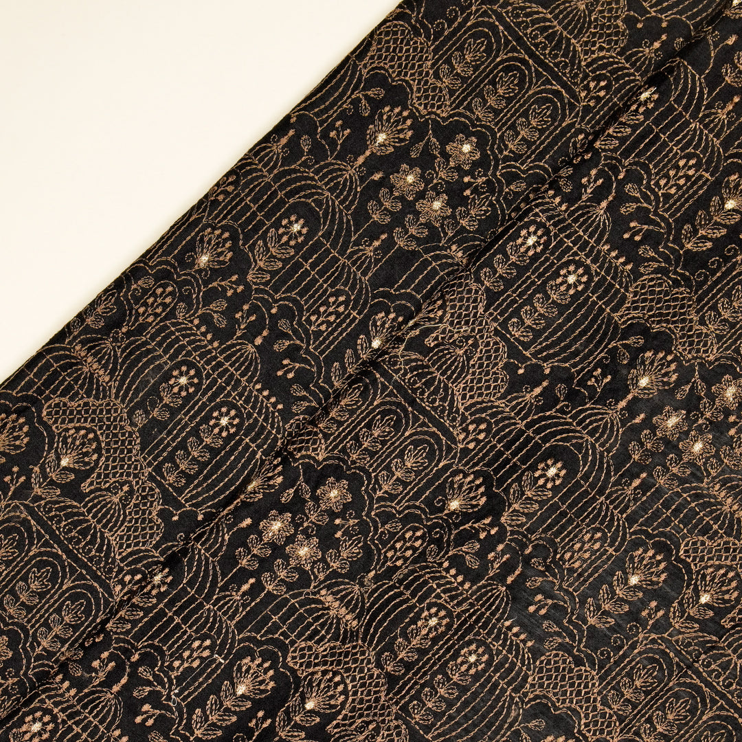 Shaira Jaal on Black Munga Silk Embroidered Fabric
