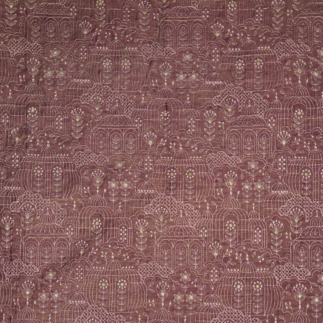Shaira Jaal on Deep Mauve  Munga Silk Embroidered Fabric