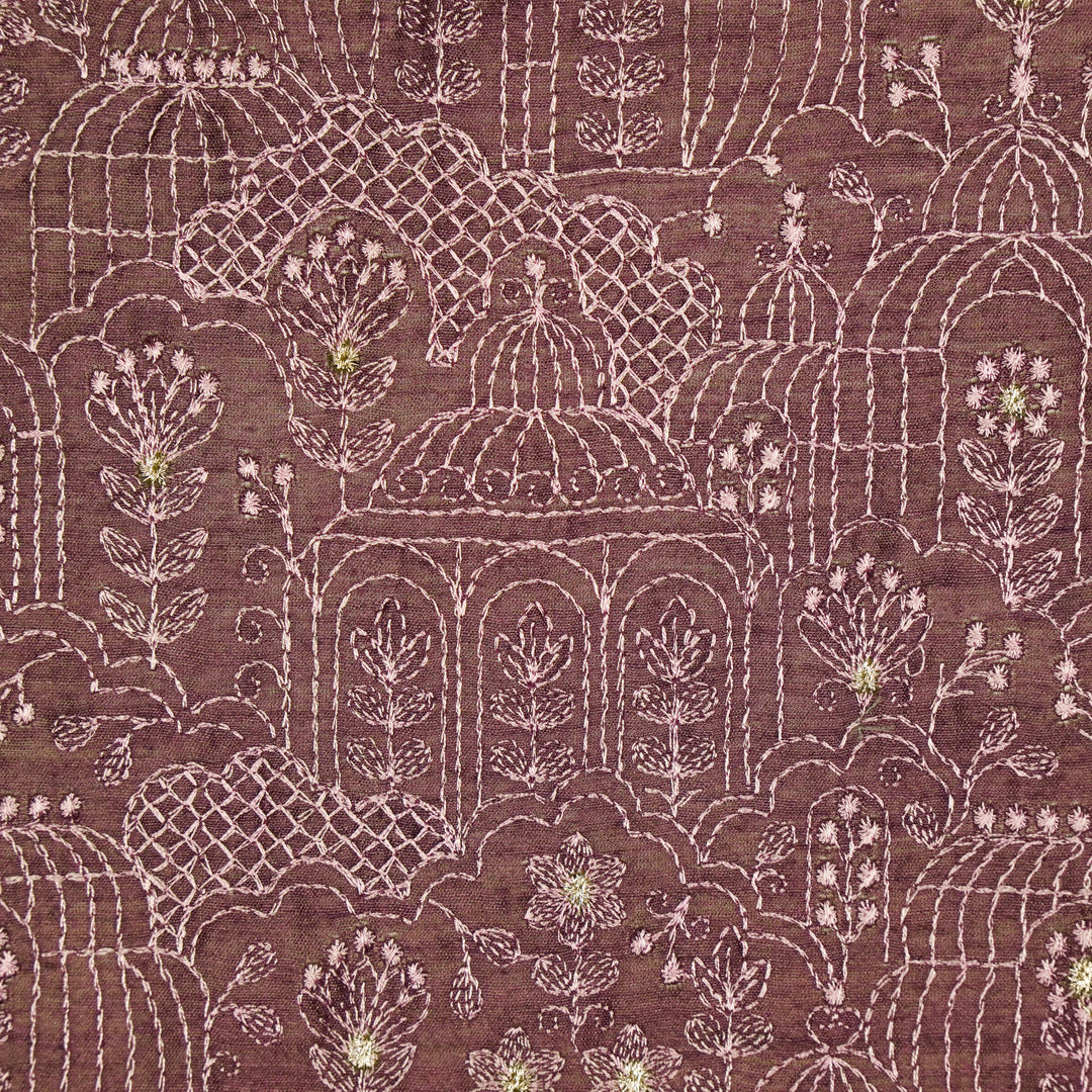 Shaira Jaal on Deep Mauve  Munga Silk Embroidered Fabric