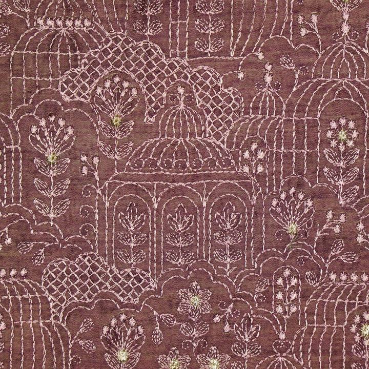Shaira Jaal on Deep Mauve  Munga Silk Embroidered Fabric