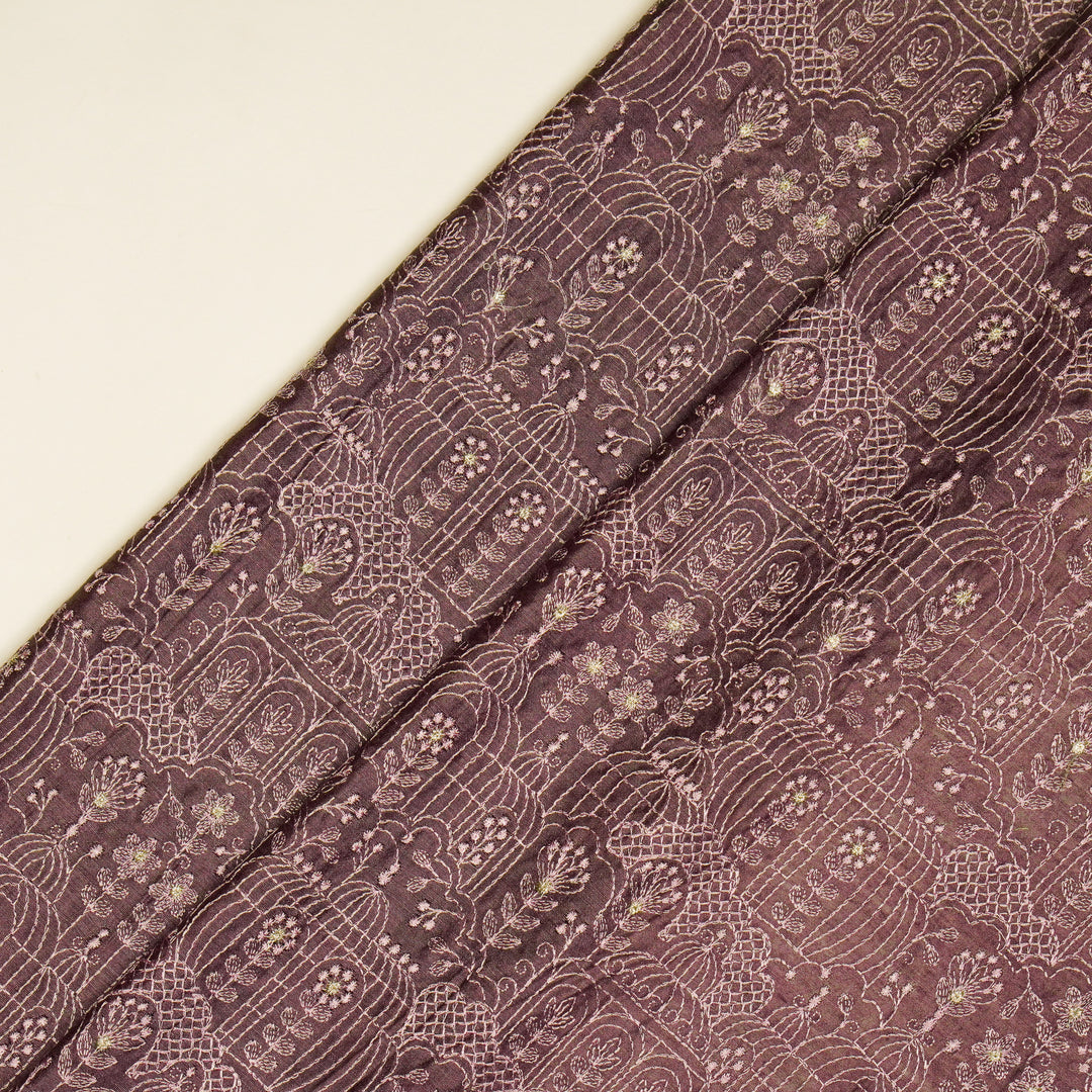 Shaira Jaal on Deep Mauve  Munga Silk Embroidered Fabric