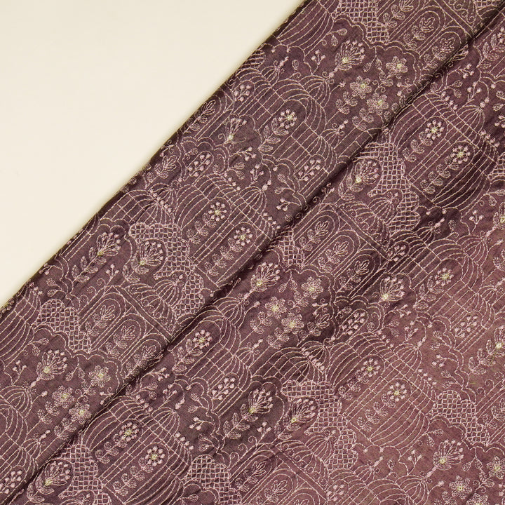 Shaira Jaal on Deep Mauve  Munga Silk Embroidered Fabric