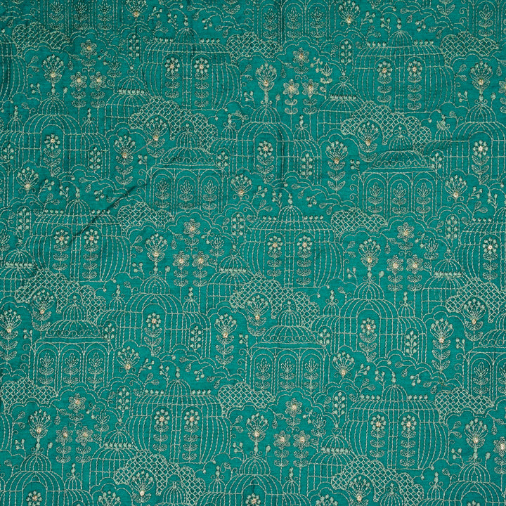 Shaira Jaal on Peacock Blue Munga Silk Embroidered Fabric