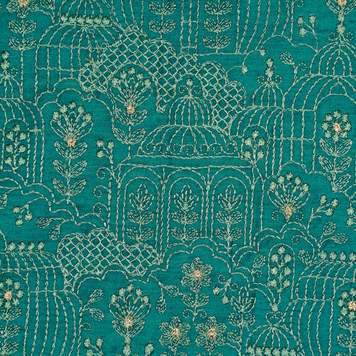 Shaira Jaal on Peacock Blue Munga Silk Embroidered Fabric
