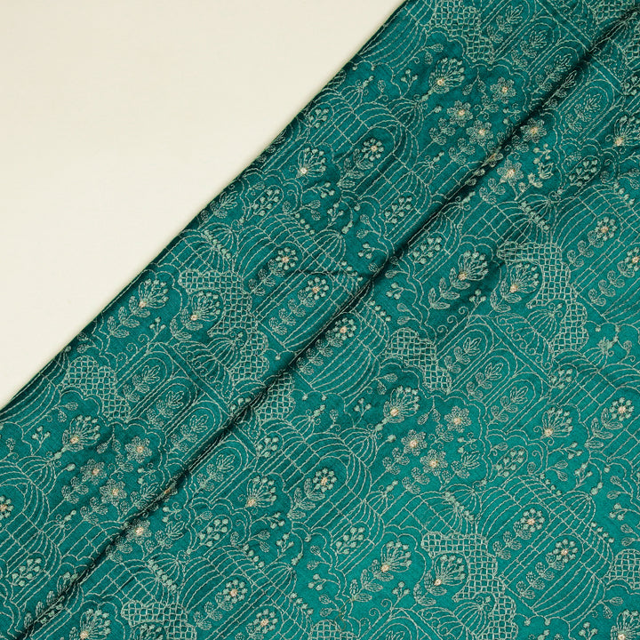 Shaira Jaal on Peacock Blue Munga Silk Embroidered Fabric