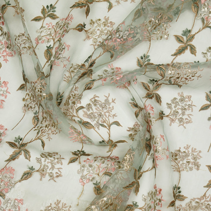 Shafaq Jaal on Light Aqua Imported Silk Organza Embroidered Fabric