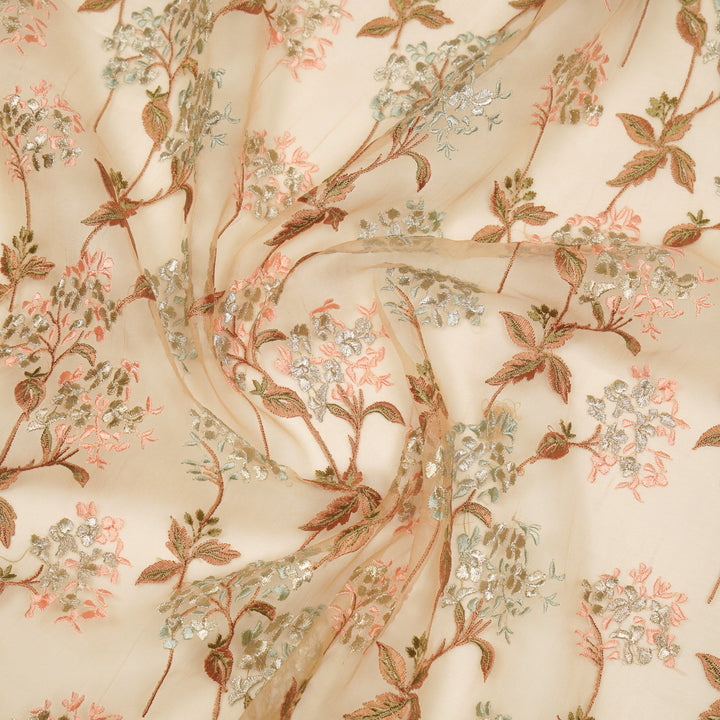 Shafaq Jaal on Light Mango Imported Silk Organza Embroidered Fabric