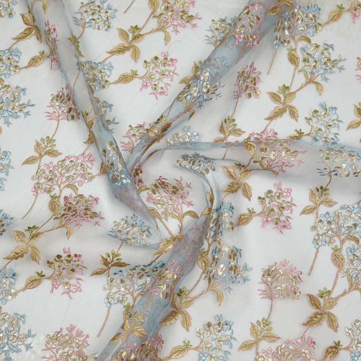 Shafaq Jaal on Sky Blue Imported Silk Organza Embroidered Fabric