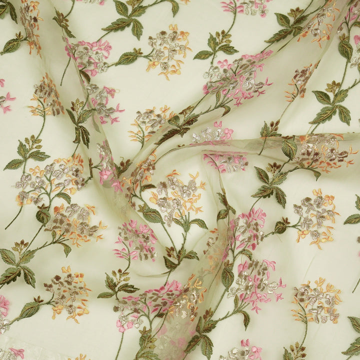 Shafaq Jaal on Light Lemon Imported Silk Organza Embroidered Fabric