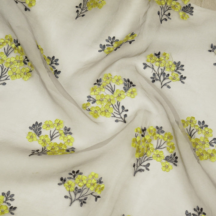 Lamia Buta on Grey Imported Silk Organza Embroidered Fabric