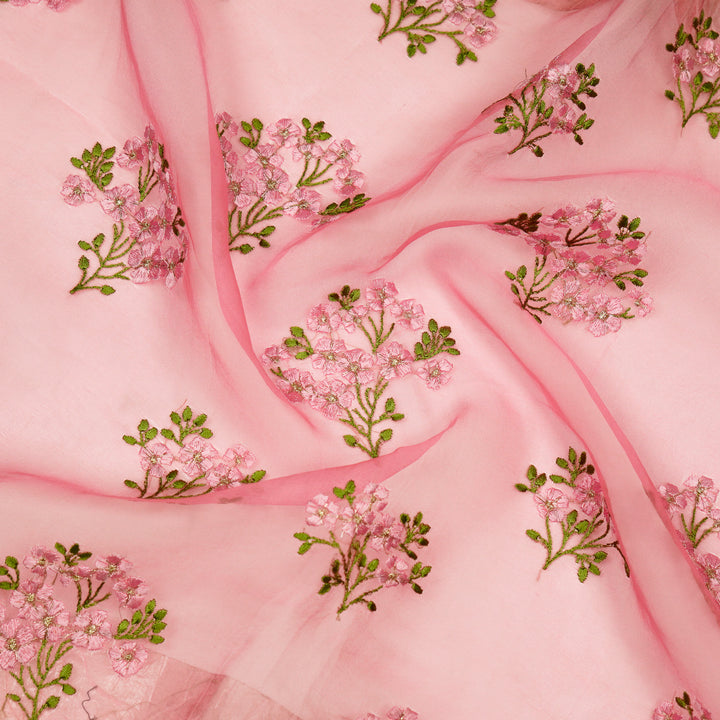 Lamia Buta on Deep Pink Imported Silk Organza Embroidered Fabric