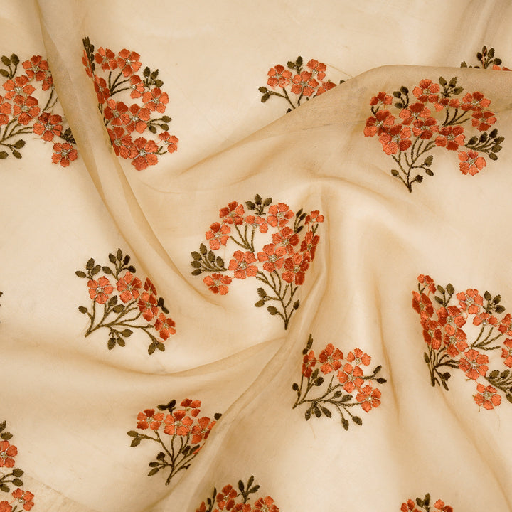 Lamia Buta on Beige Imported Silk Organza Embroidered Fabric