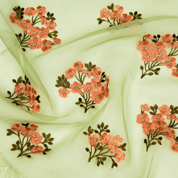 Lamia Buta on Sea Green Imported Silk Organza Embroidered Fabric