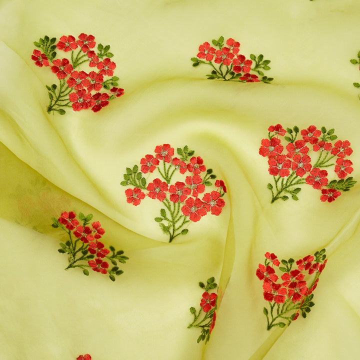 Lamia Buta on Lemon Imported Silk Organza Embroidered Fabric