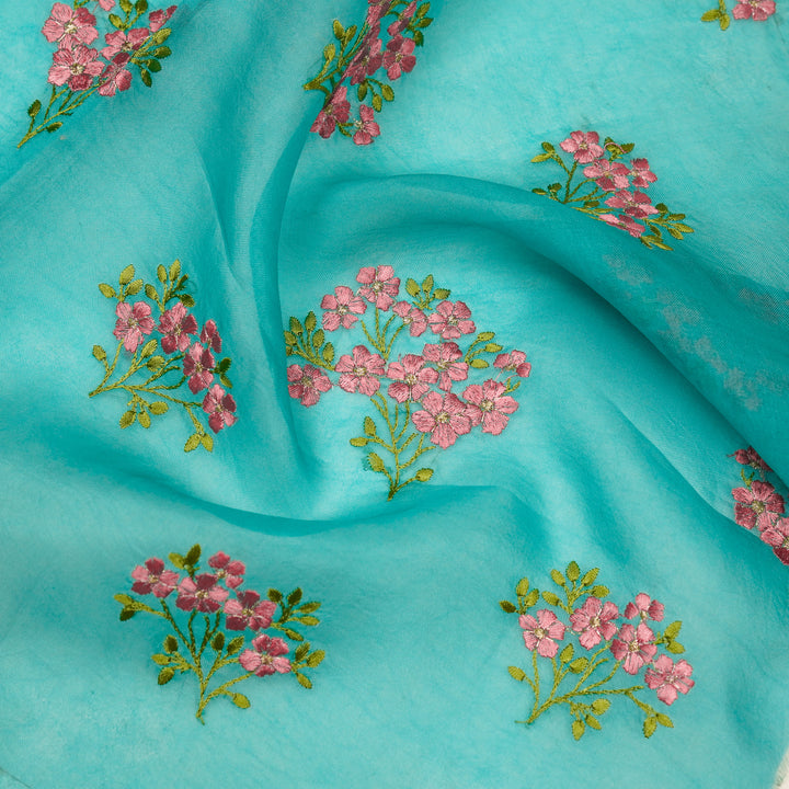 Lamia Buta on Turquoise Imported Silk Organza Embroidered Fabric