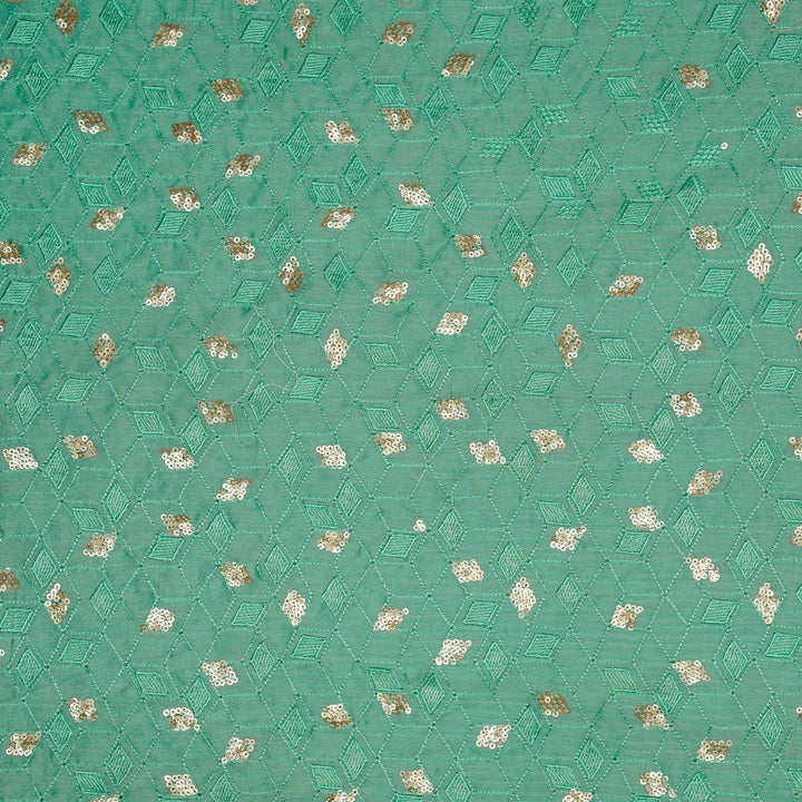 Ahana Sequin Jaal on Turquoise Silk Chanderi
