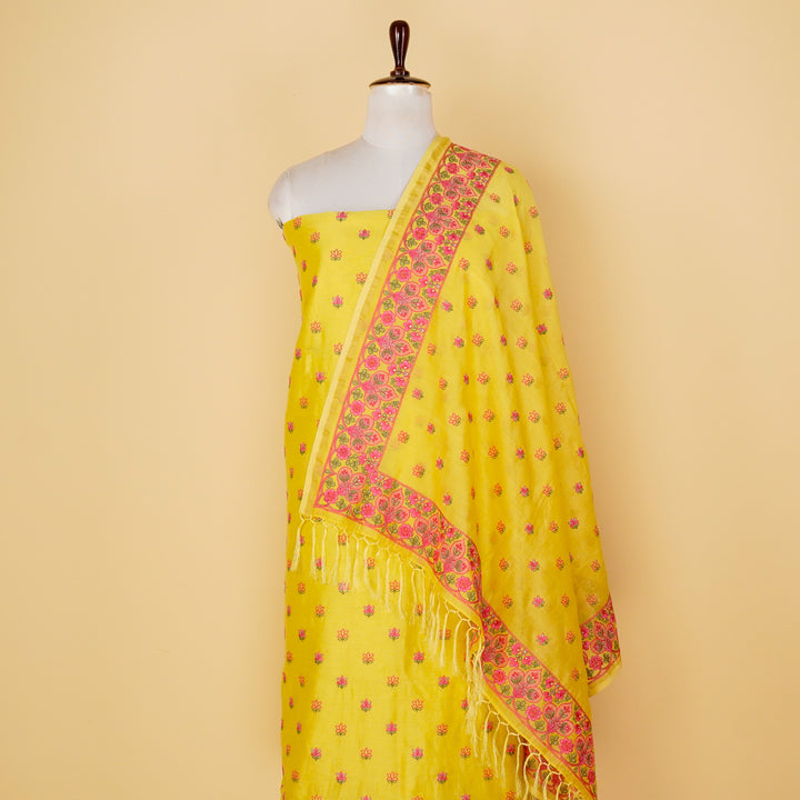 Manjary Buti Suit Fabric Set on Silk Chanderi(Unstitched)- Gold