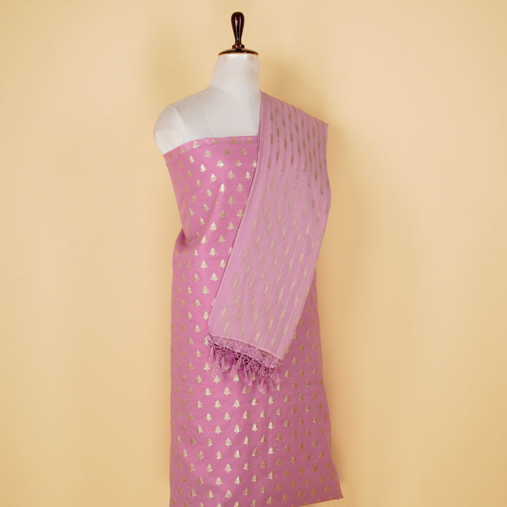 Abia Cutwork Suit Fabric Set on Silk Chanderi(Unstitched)-Mauve