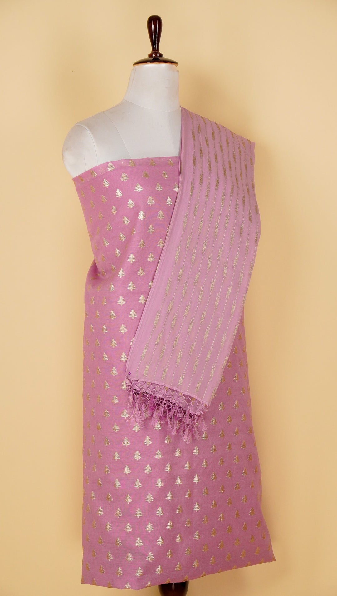 Abia Cutwork Suit Fabric Set on Silk Chanderi(Unstitched)-Mauve