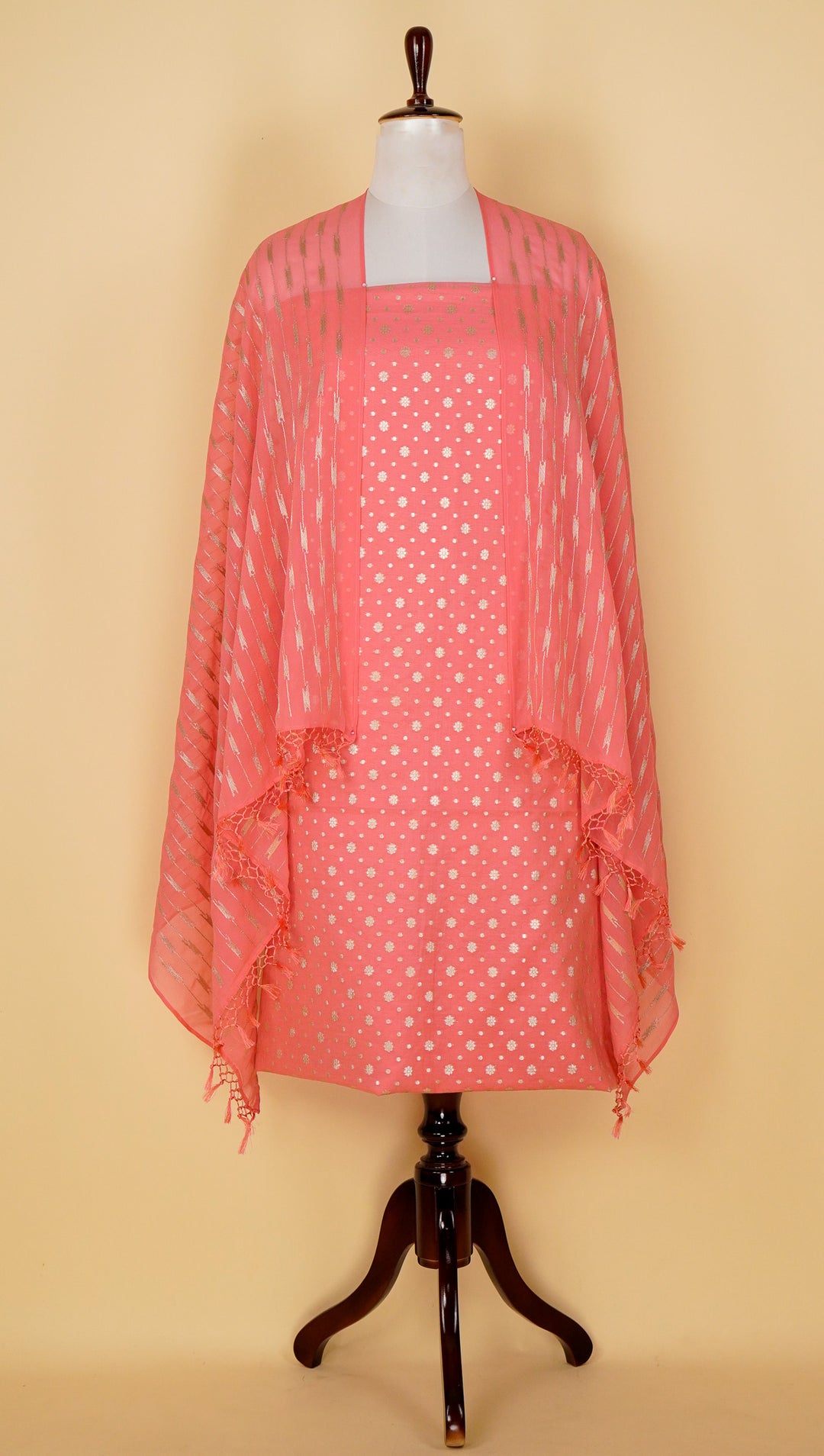 Abia Cutwork Suit Fabric Set on Silk Chanderi(Unstitched)-Pink
