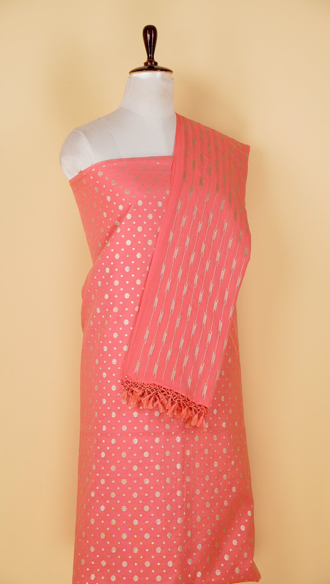 Abia Cutwork Suit Fabric Set on Silk Chanderi(Unstitched)-Pink
