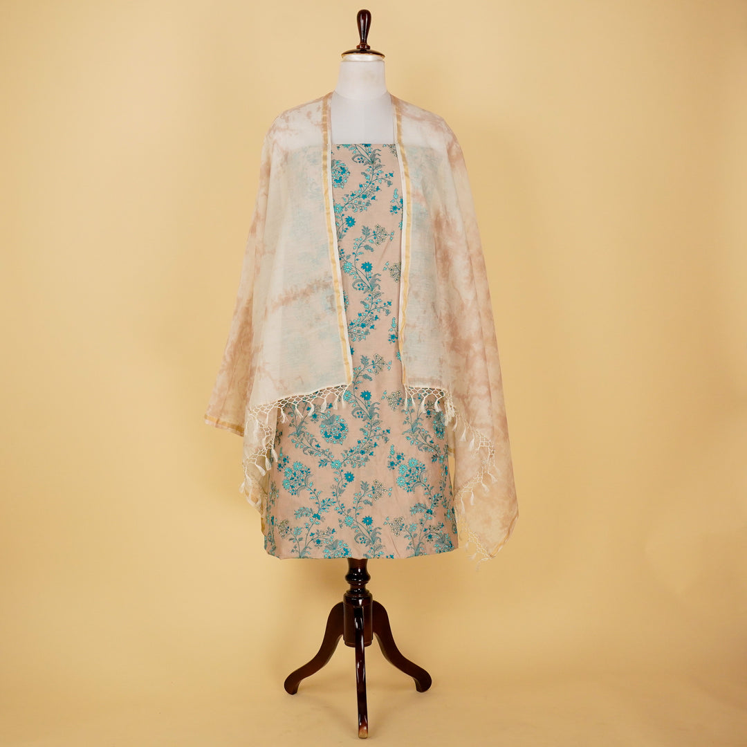 Sumayya Jaal Suit fabric set on Silk Chanderi (Unstitched)- Grey