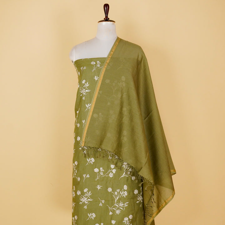 Mehnoor Jaal Suit fabric set on Tussar Chanderi (Unstitched)- Muddy Grey