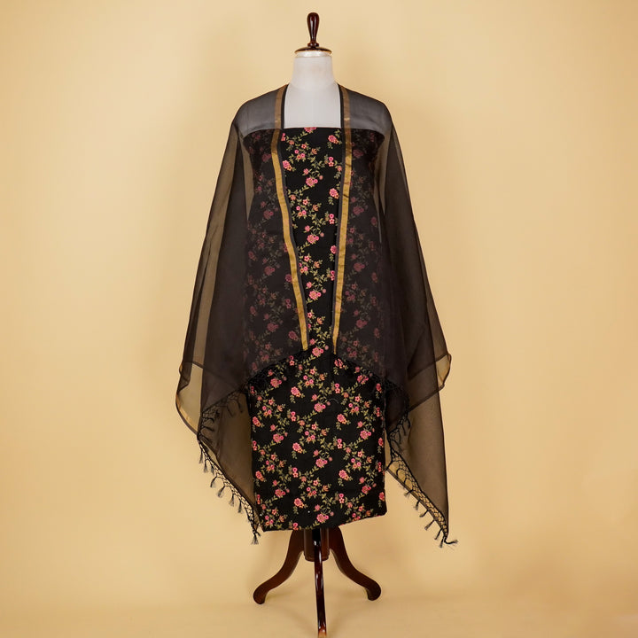Ivana Jaal Suit fabric set on Cotton Silk (Unstitched)- Black