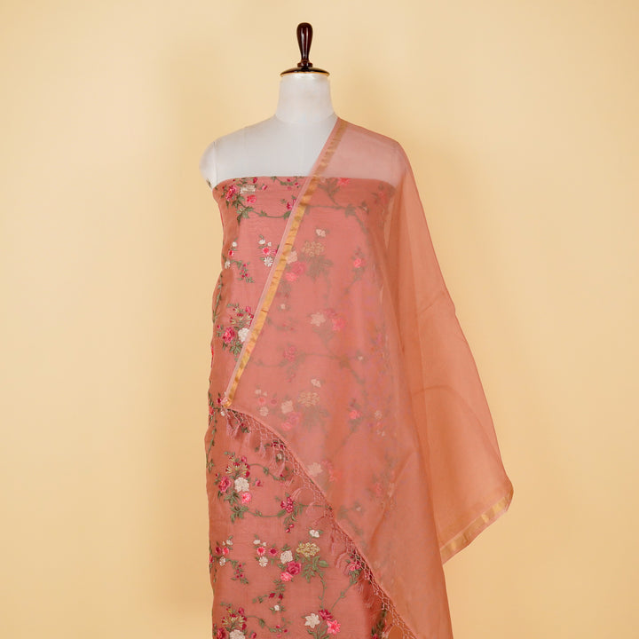 Aashvi Jaal Suit fabric set on Silk Organza (Unstitched)- Onion Pink