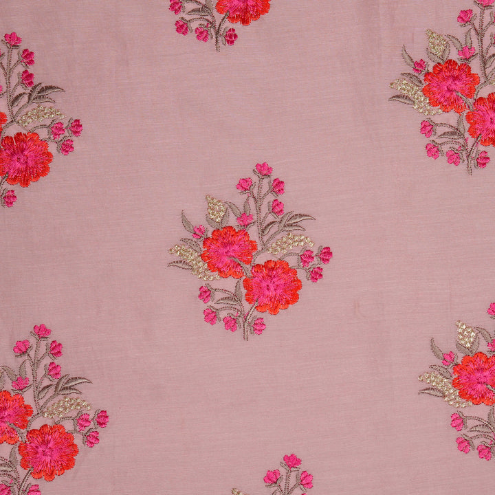 Rose of Sharon Buta on Pink Silk Chanderi