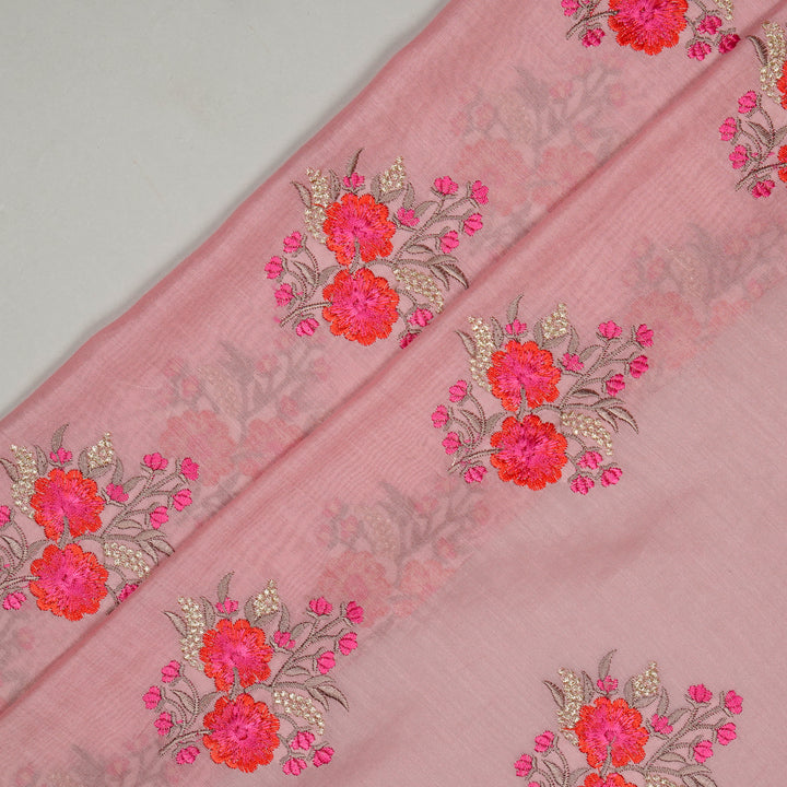 Rose of Sharon Buta on Pink Silk Chanderi