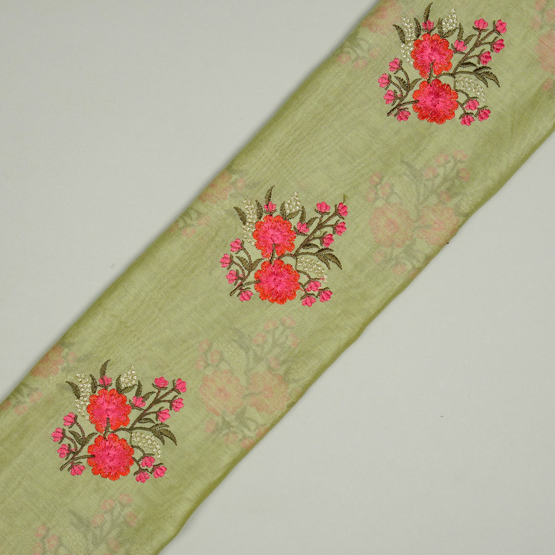 Rose of Sharon Buta on Olive Silk Chanderi