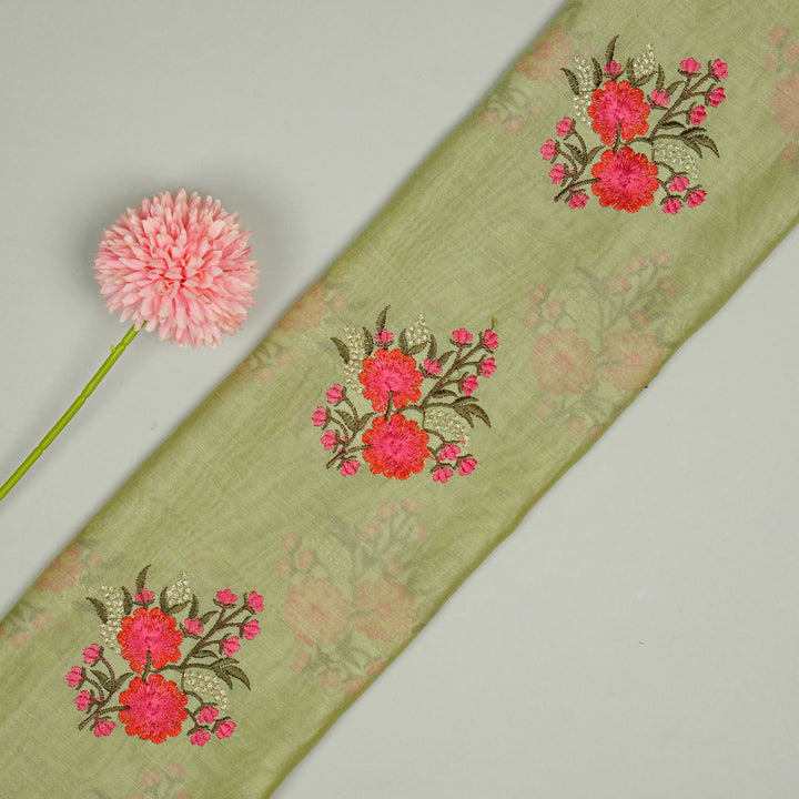 Rose of Sharon Buta on Olive Silk Chanderi