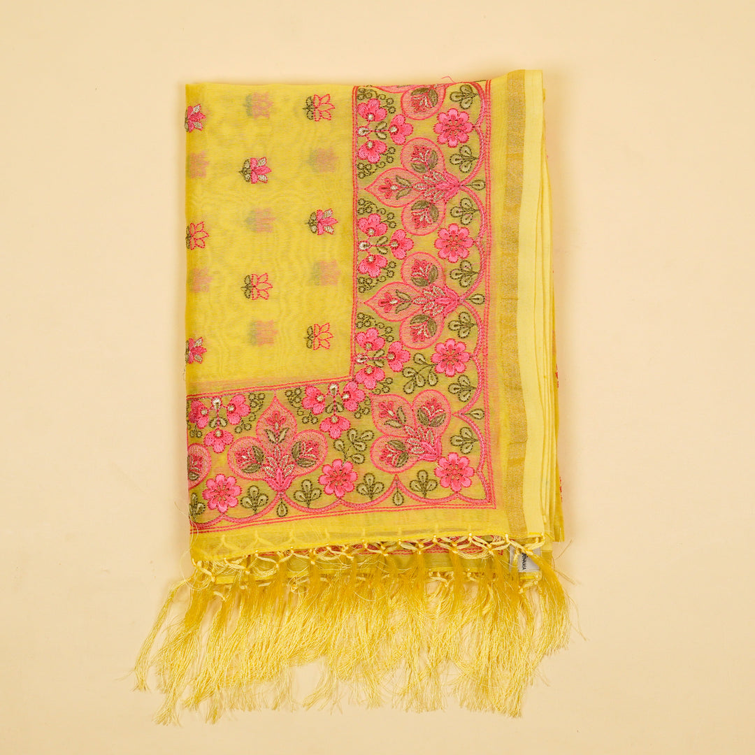 Manjary Buti Suit Fabric Set on Silk Chanderi(Unstitched)- Gold