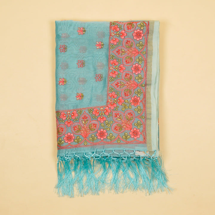 Manjary Buti Suit Fabric Set on Silk Chanderi(Unstitched)- Turquoise