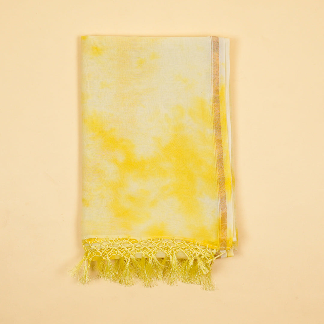 Manasvi Jaal Suit fabric set on Silk Chanderi (Unstitched)- Lemon