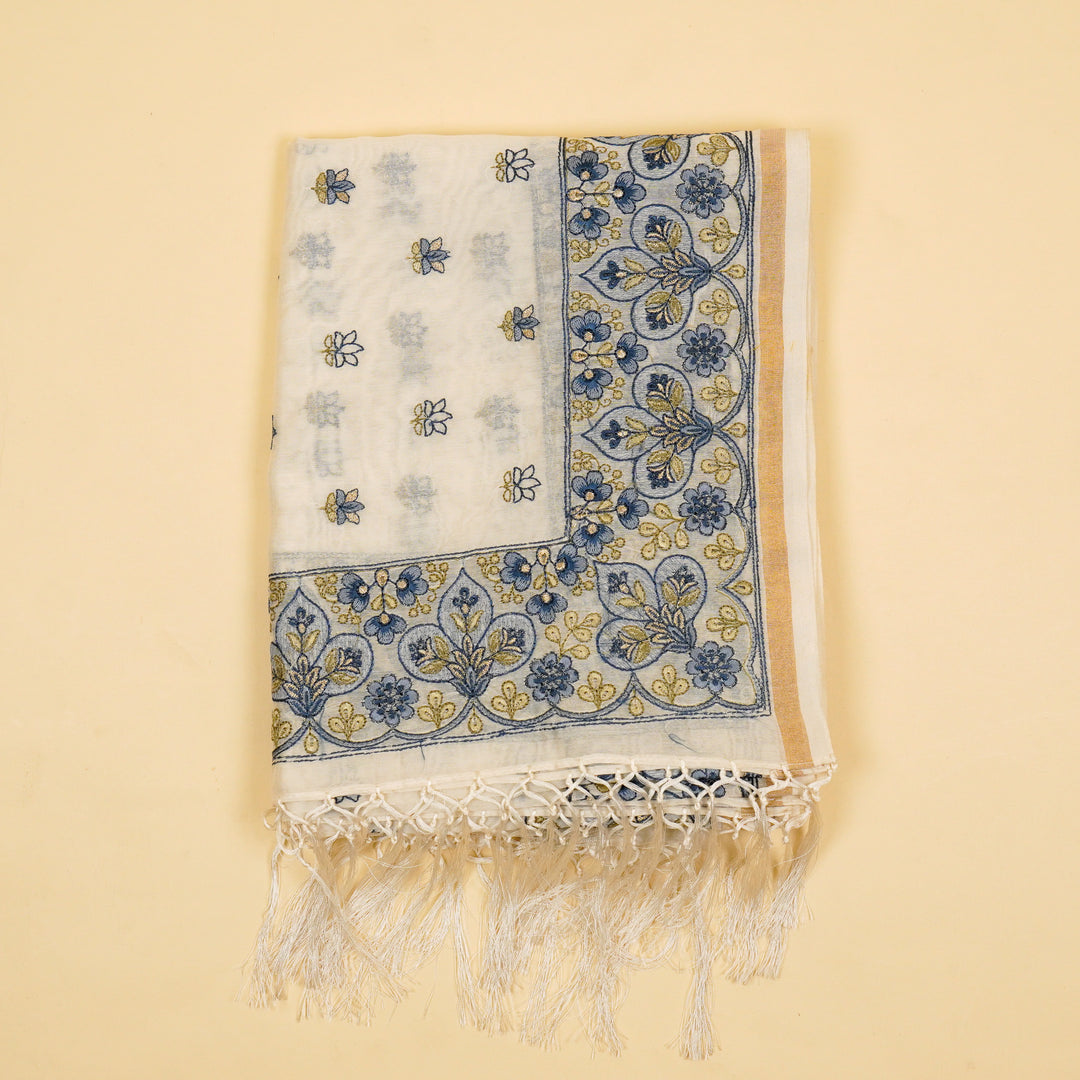 Manjary Buti Suit Fabric Set on Silk Chanderi(Unstitched)- Ivory