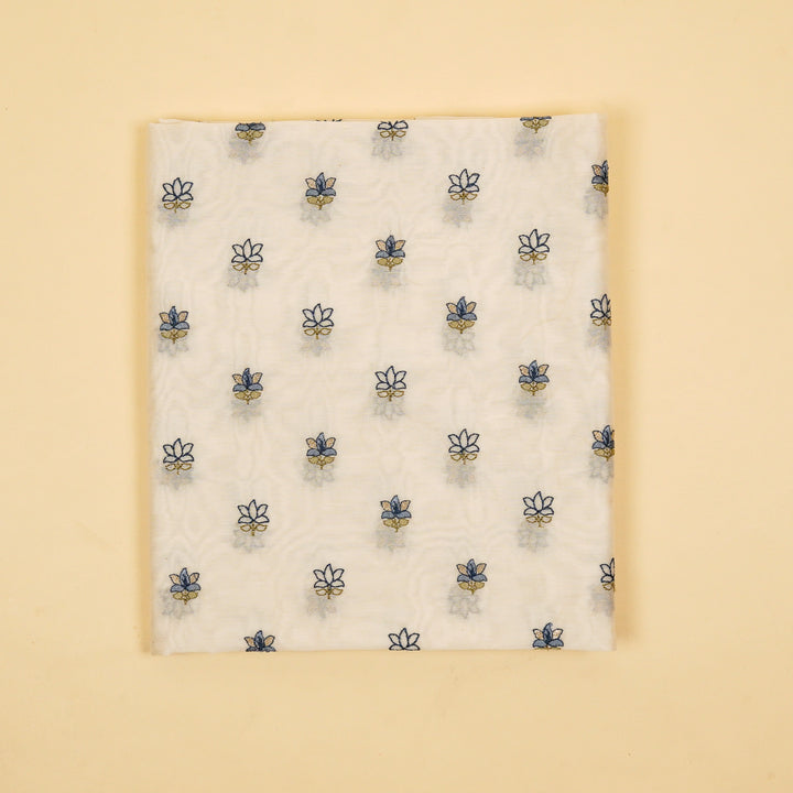 Manjary Buti Suit Fabric Set on Silk Chanderi(Unstitched)- Ivory