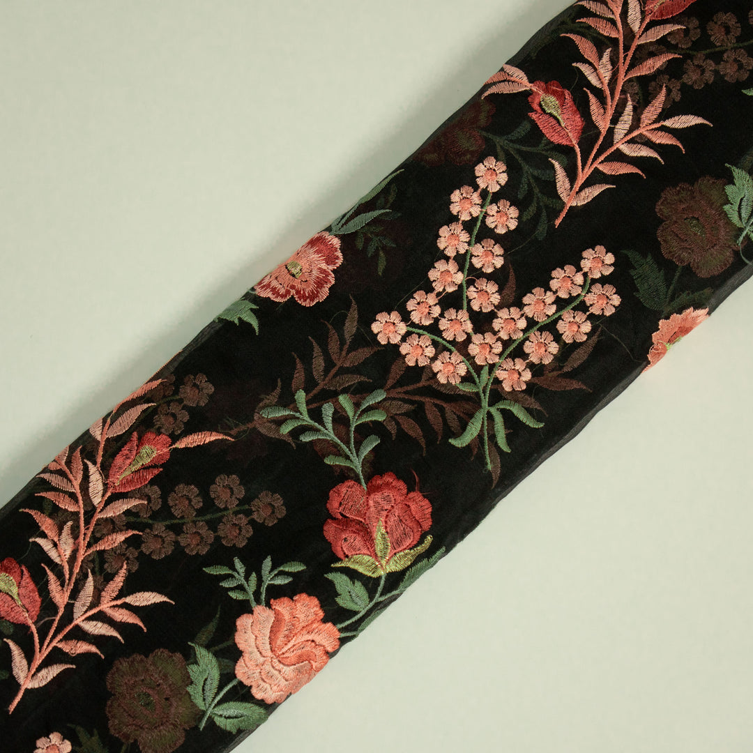 Black Silk Organza Aanya Jaal Embroidered Fabric