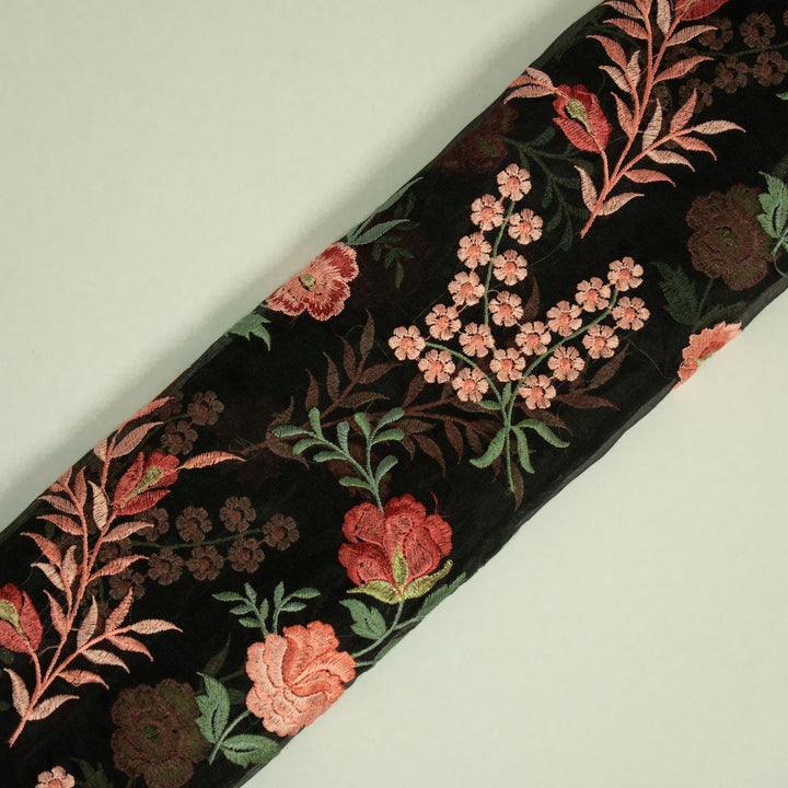 Black Silk Organza Aanya Jaal Embroidered Fabric