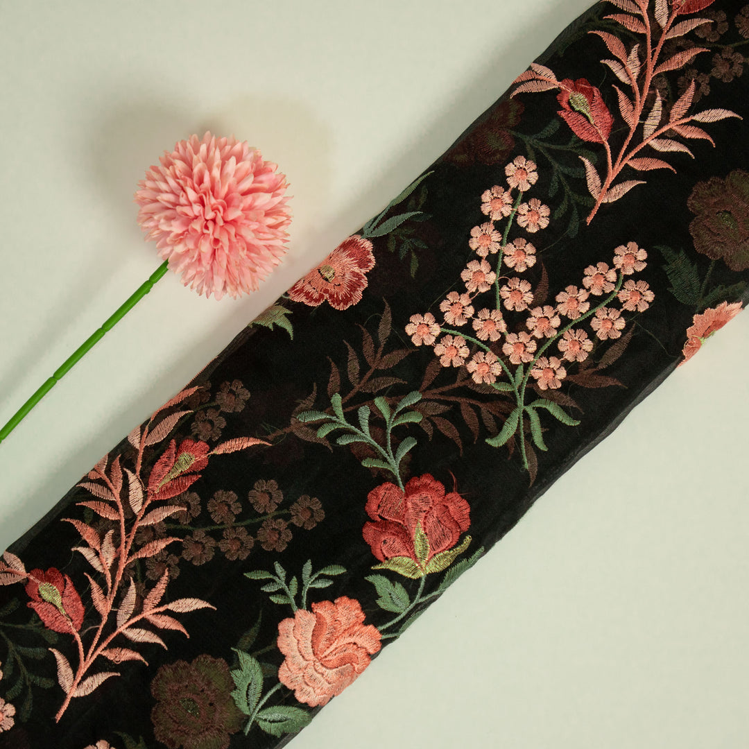 Black Silk Organza Aanya Jaal Embroidered Fabric